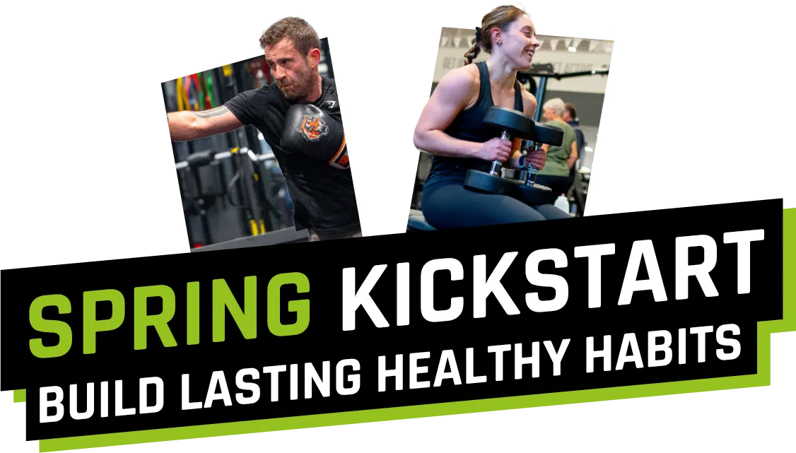 People working out in a gym as part of a spring fitness kickstart program promoting healthy habits.